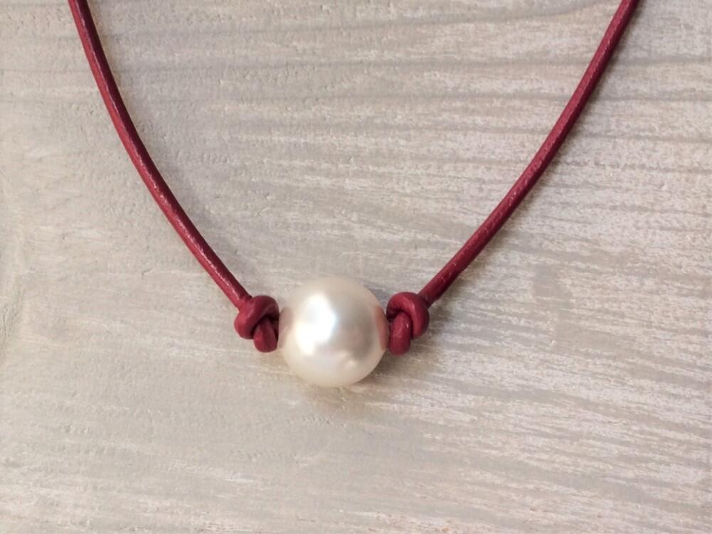 Pearl on a Leather Cord Necklaces