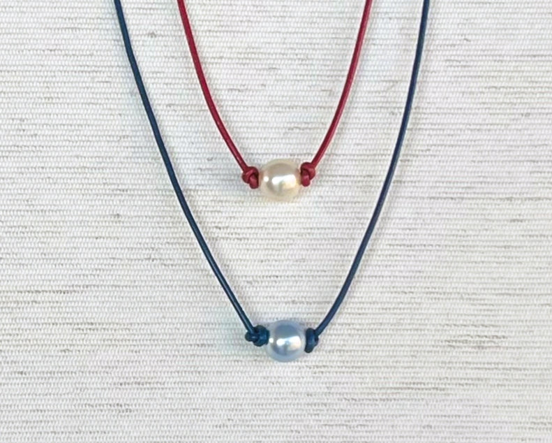Pearl on a Leather Cord Necklaces