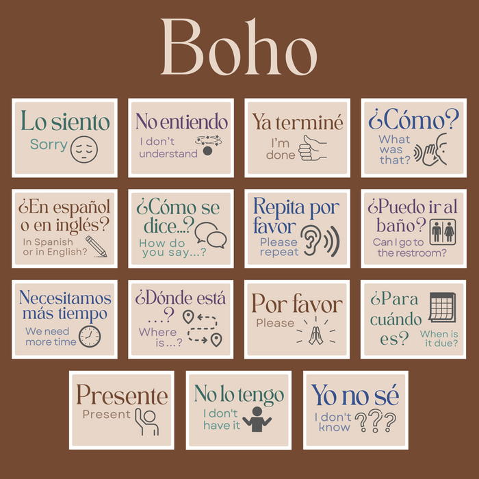 Spanish Poster Set: Classroom Phrases ~ Printable ~ 6 Designs Included ~ Class Display, Wall Art, Visual ~ Home, Elementary, Middle, High School