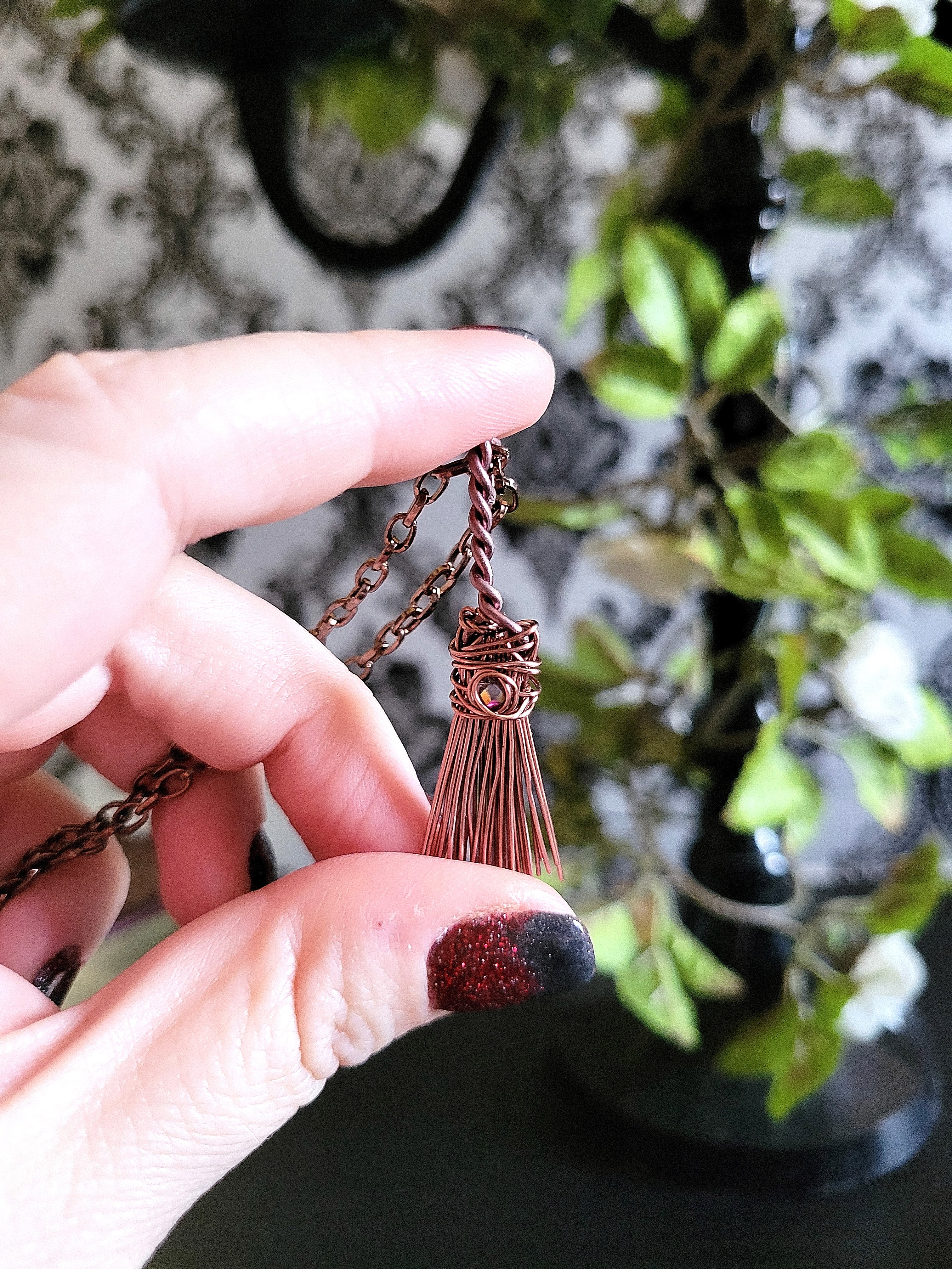 Small Witch's Broom Pendant Necklace