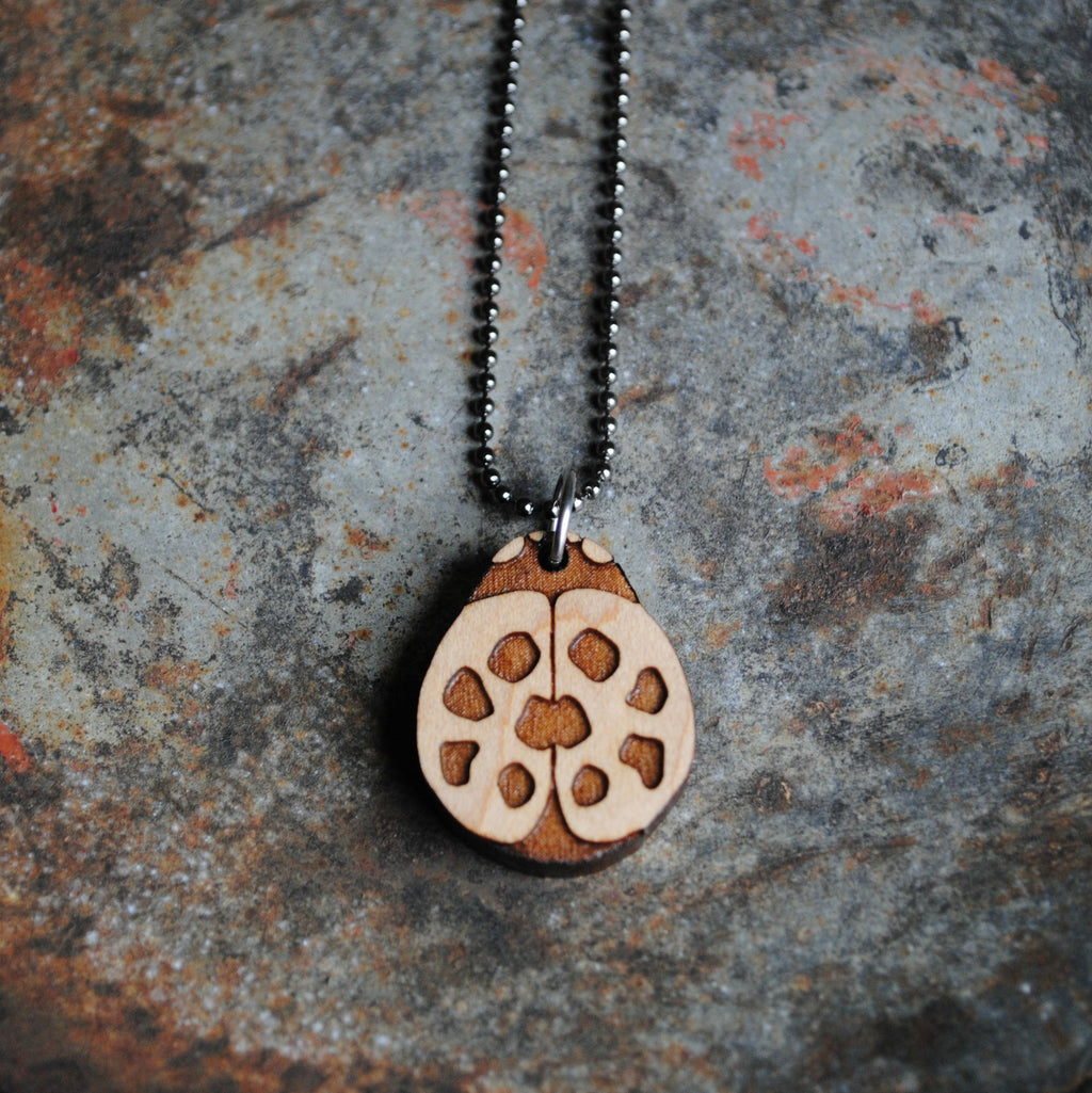Wooden Ladybug Necklace Summer Insect