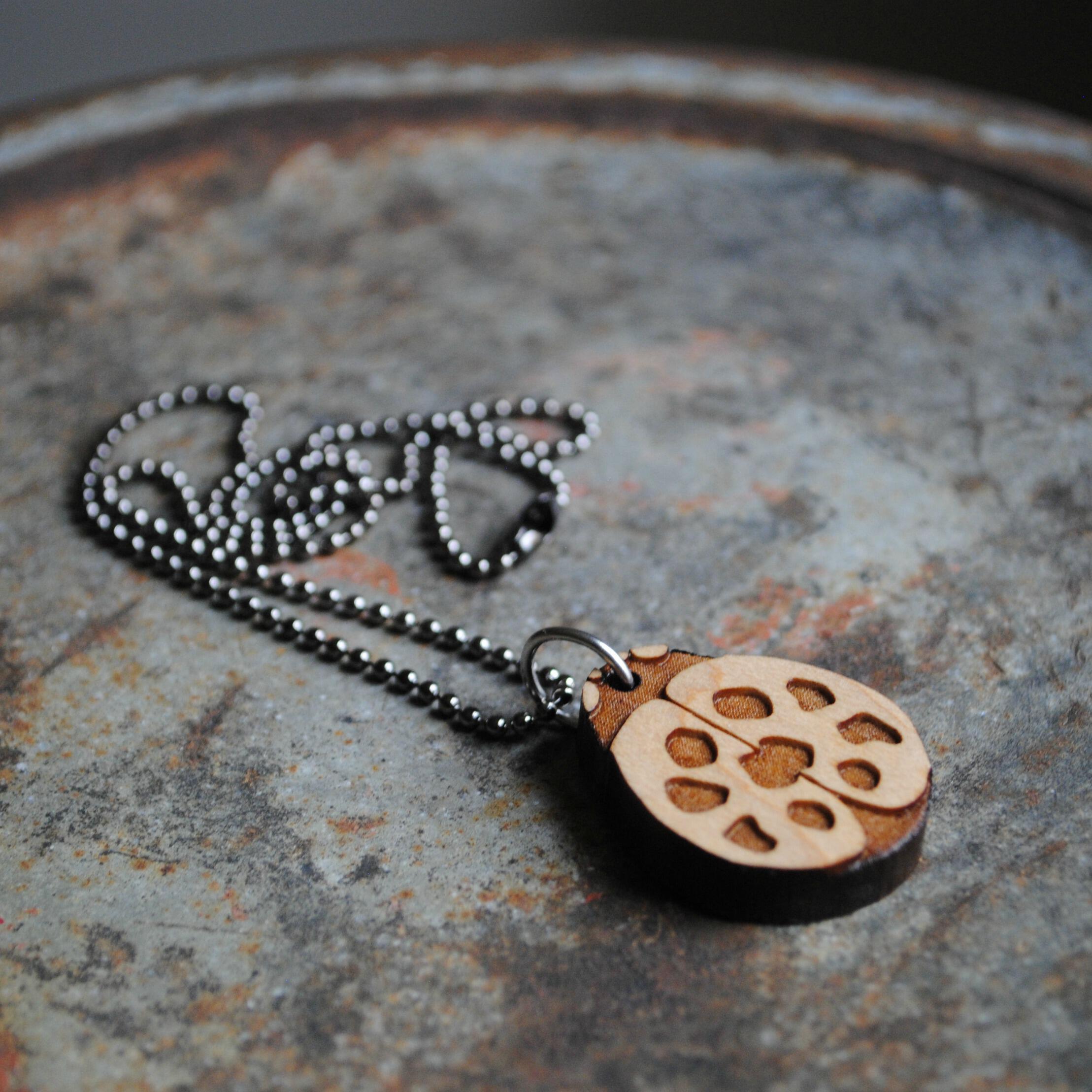 Wooden Ladybug Necklace Summer Insect