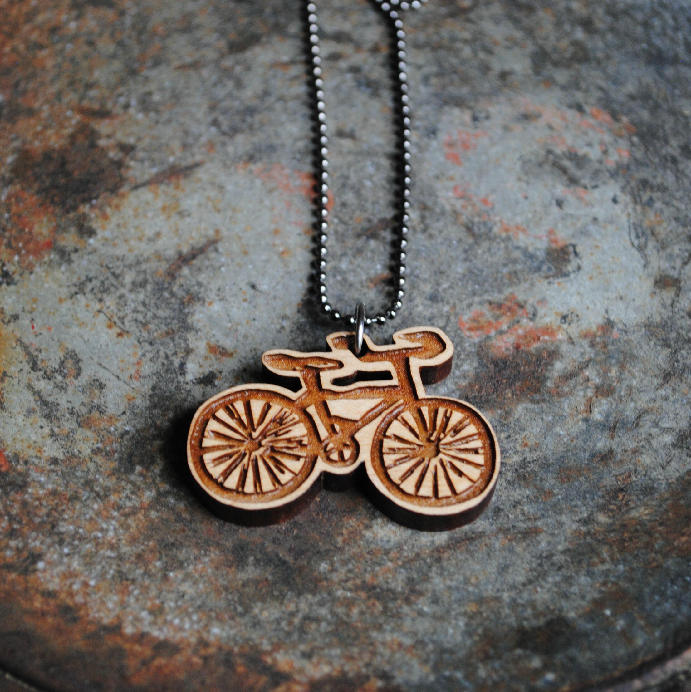 Wooden Bike Necklace Bicycle Jewelry