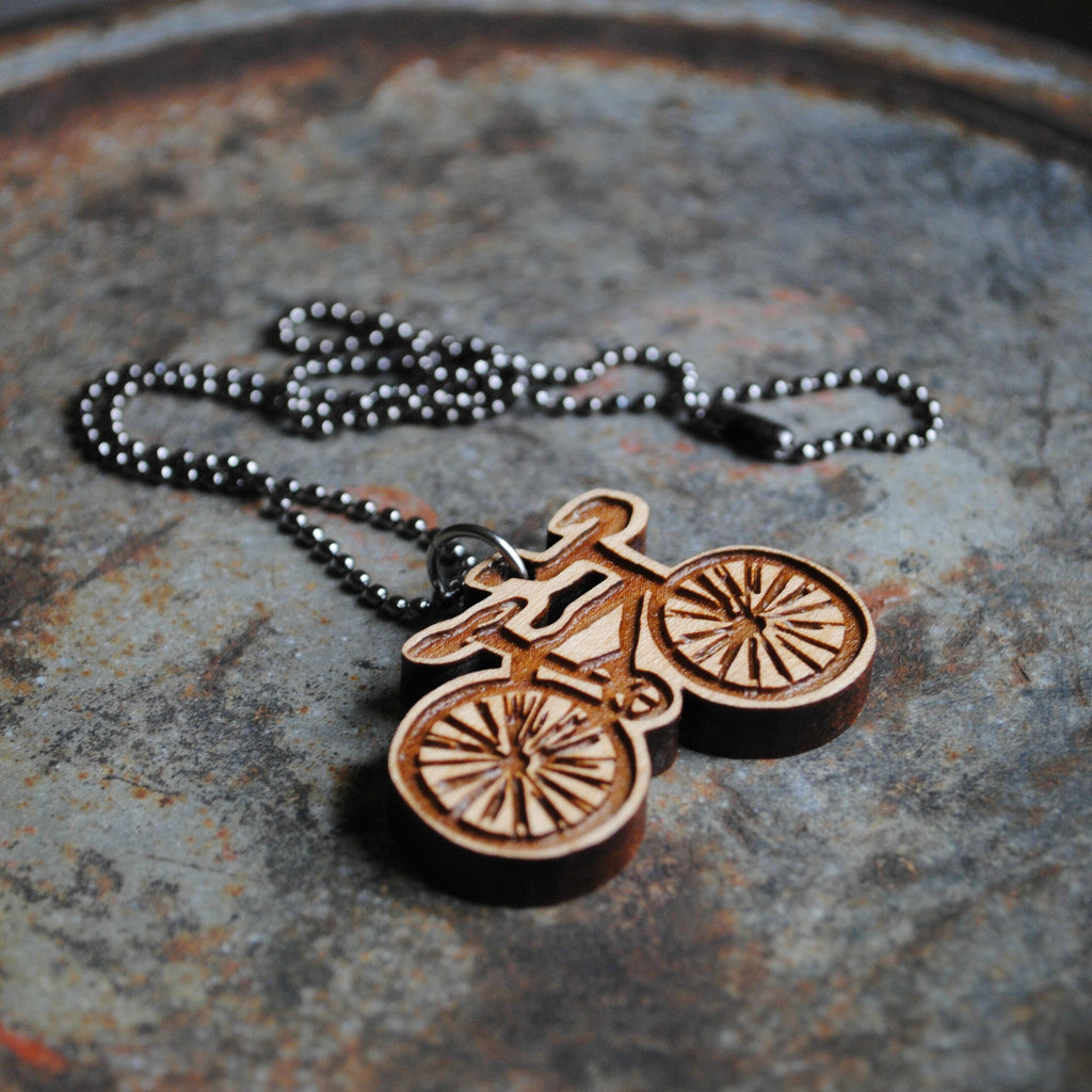 Wooden Bike Necklace Bicycle Jewelry