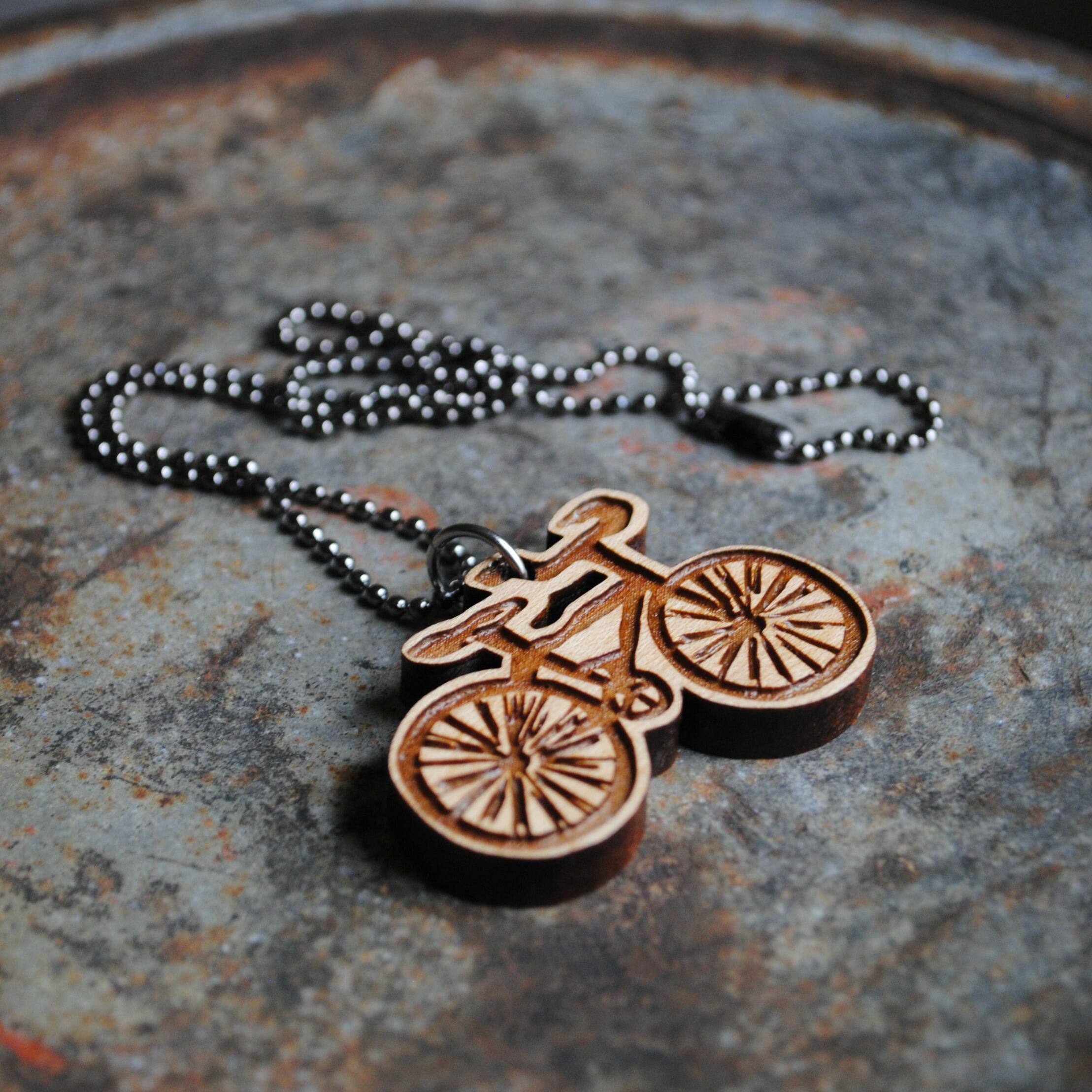 Wooden Bike Necklace Bicycle Jewelry