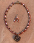 Necklace set | Artisan wire-wrapped quartz/lodolite pendant, rhodochrosite teardrops, freshwater pearls, vintage glass beads