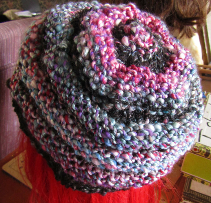 Bobble Ridge Hat Handspun Wool/Tencel Handknit OOAK