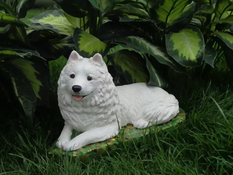 Samoyed Dog Concrete Statue 11 x 6 x 6" High