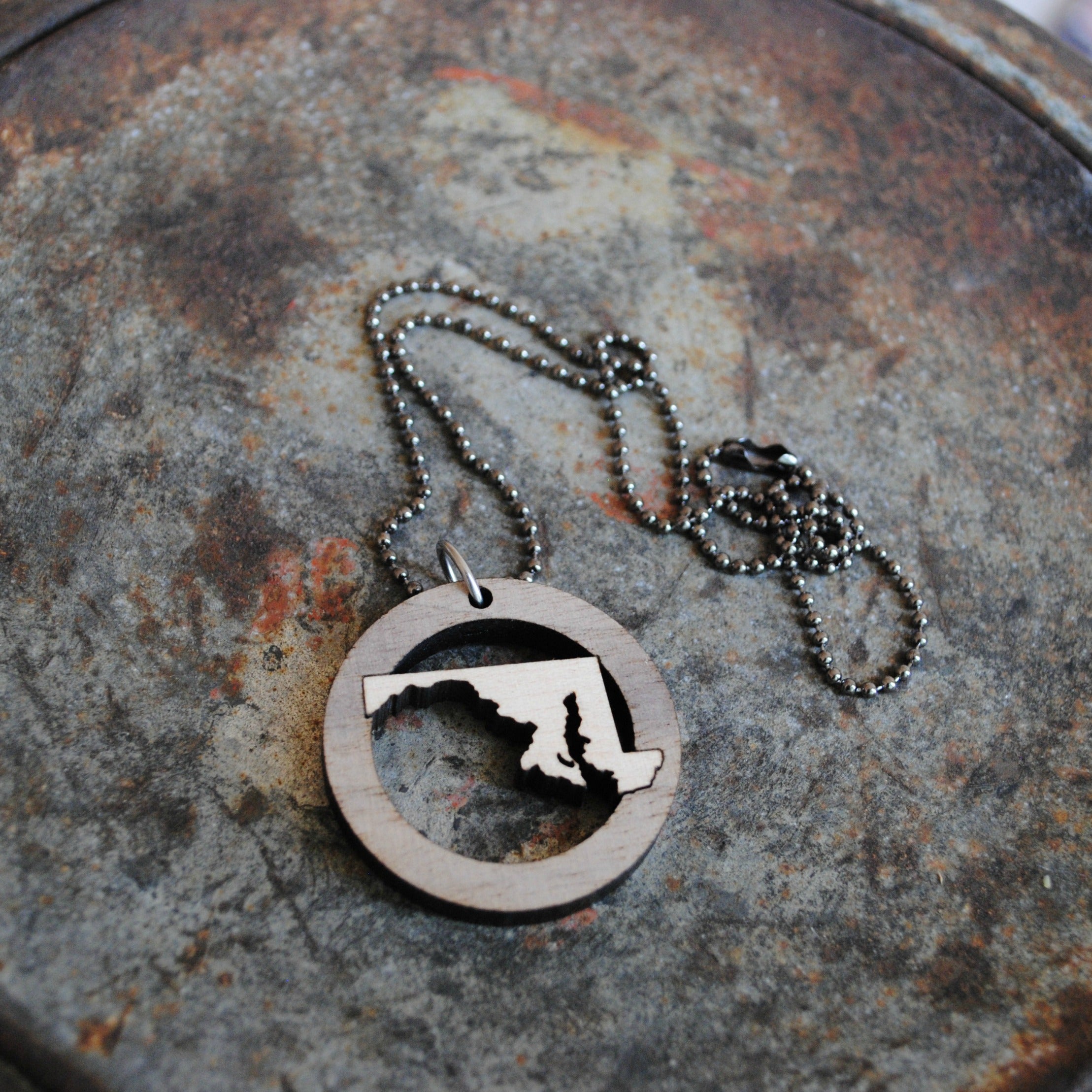 Wooden Maryland State Necklace