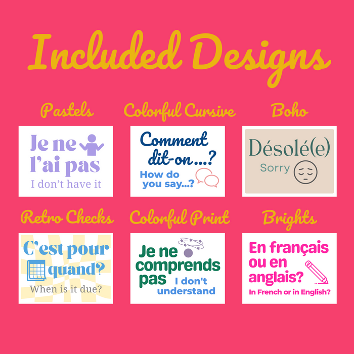 French Poster Set: Classroom Phrases ~ 6 Designs Included ~ Classroom Decoration, Bulletin Board Instant Download ~ Middle, High School