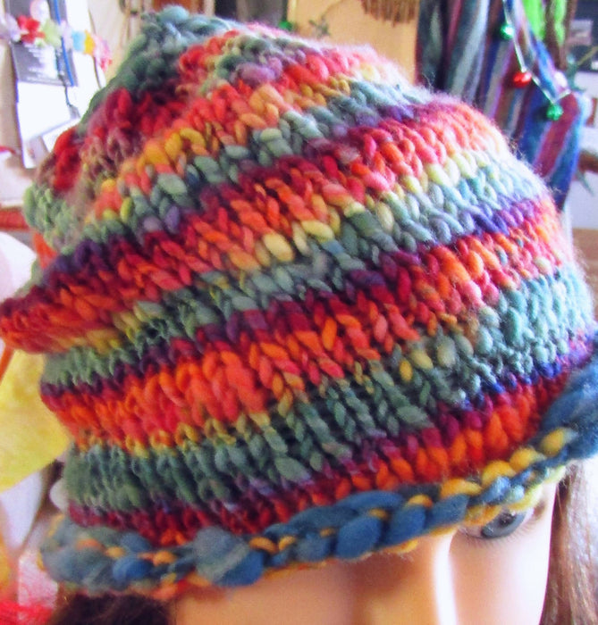 Handspun Rainbow Striped knit Hat