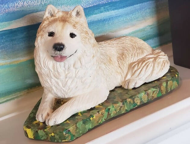 Samoyed Dog Concrete Statue 11 x 6 x 6" High