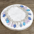Wire Spring Blue Glass Leaf Necklace/Bracelet, 21 Inches Long