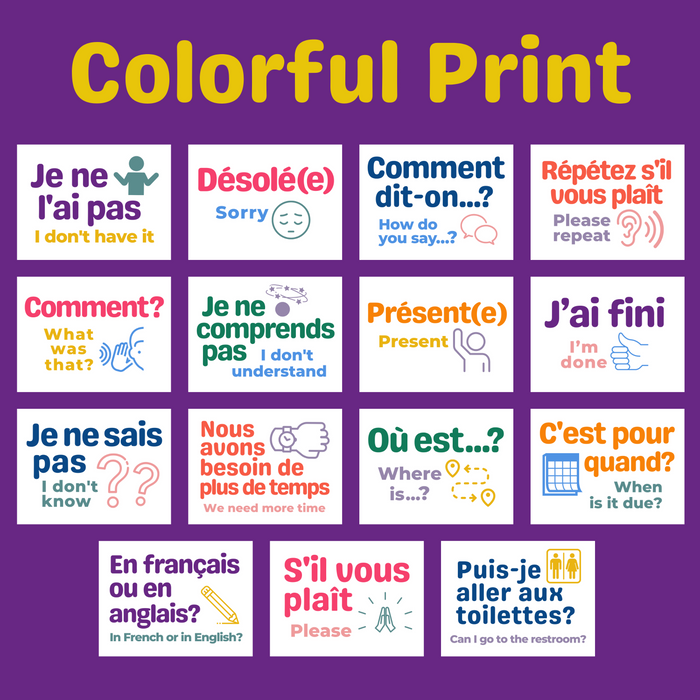 French Class Printable: Classroom Phrases ~ Set of 15 Posters, 6 Designs Included ~ Bulletin Board Display ~ Pastels, Rainbow, Checkerboard