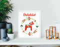 Dala Horse Wall Art Print, Swedish Dalahorse Welcome Sign, Instant Digital Printable Download