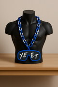 Jey Uso Yeet Glasses Inspired WWE Wrestling Necklace Chain 32" Raised Letters Blue Fan Hype Bling Survivor Series Royal Rumble WrestleMania