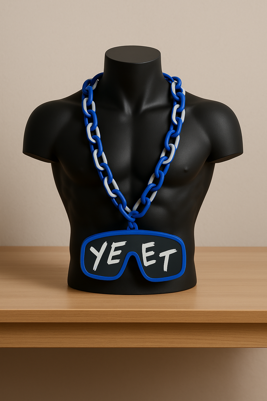 Jey Uso Yeet Glasses Inspired WWE Wrestling Necklace Chain 32" Raised Letters Blue Fan Hype Bling Survivor Series Royal Rumble WrestleMania