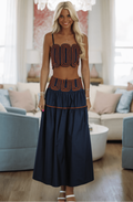 Marina Muse Crop Top and Maxi Skirt Set - Navy and Orange