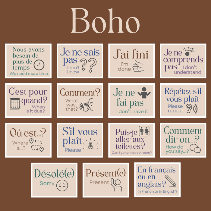 French Class Printable: Classroom Phrases ~ Set of 15 Posters, 6 Designs Included ~ Bulletin Board Display ~ Pastels, Rainbow, Checkerboard