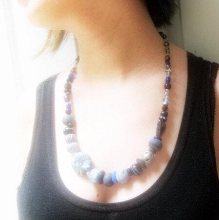 on the blue shore of silence-- blue beaded necklace, large statement necklace-- handmade by thebeadedlily