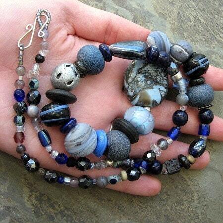 on the blue shore of silence-- blue beaded necklace, large statement necklace-- handmade by thebeadedlily