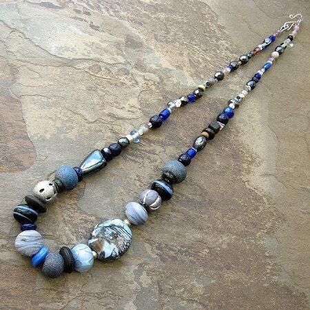 on the blue shore of silence-- blue beaded necklace, large statement necklace-- handmade by thebeadedlily