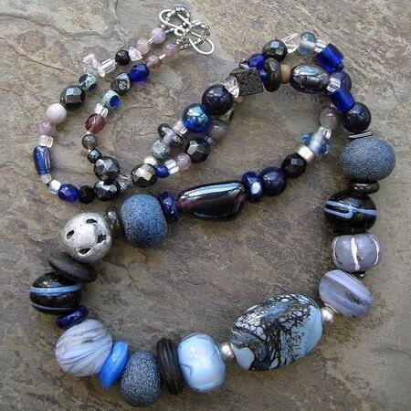 on the blue shore of silence-- blue beaded necklace, large statement necklace-- handmade by thebeadedlily