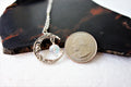 Crescent Moon Necklace, Man in the Moon Pendant with Crystal Dangle