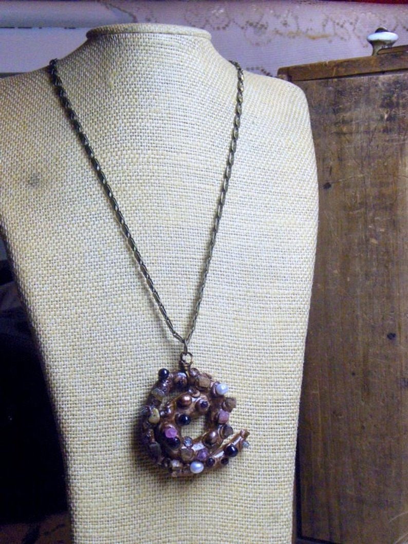 Briny Deep Treasures Necklace Polymer Clay Squid Tenctacle arm Pearls Herkimer Pink Green Black Tourmaline Crystals