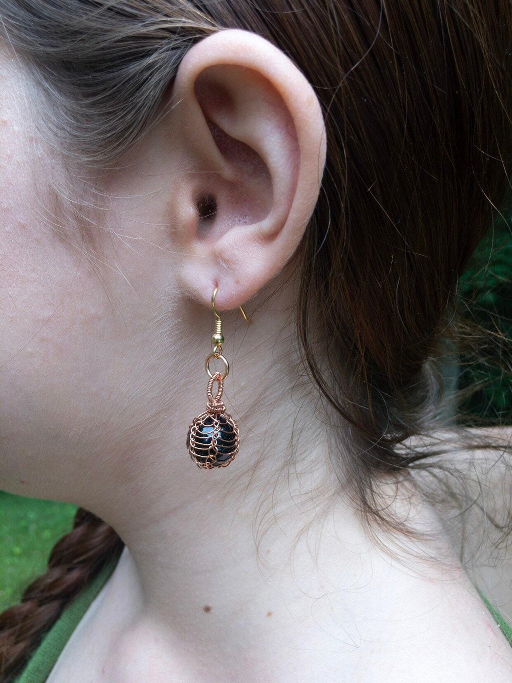 Black Onyx Jewelry Set, Copper Wire Wrapped, Necklace, Earrings, Gifts for Women, Pagan Gifts