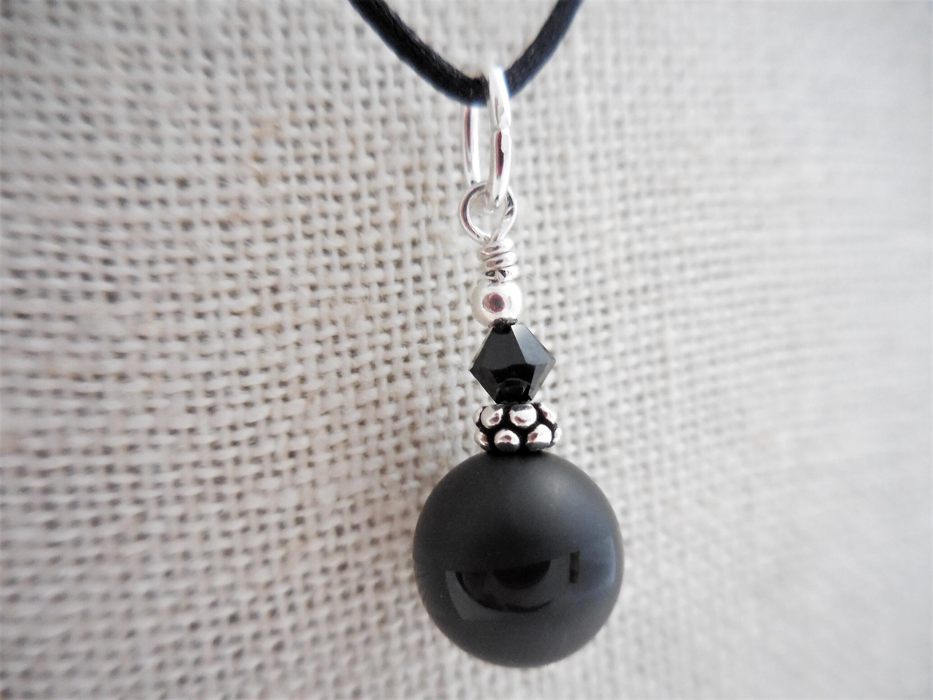 Small Black Onyx Pendant, Onxy and Crystal Dangle