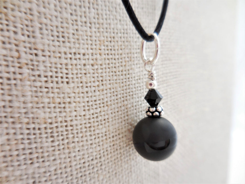 Small Black Onyx Pendant, Onxy and Crystal Dangle