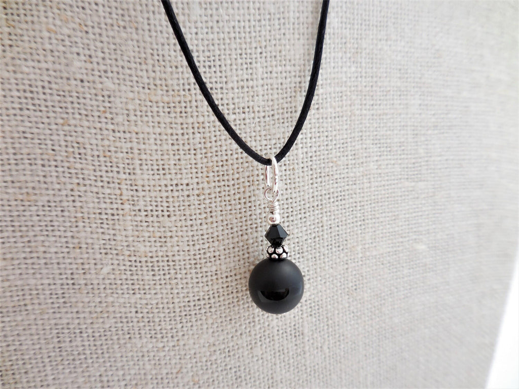 Small Black Onyx Pendant, Onxy and Crystal Dangle