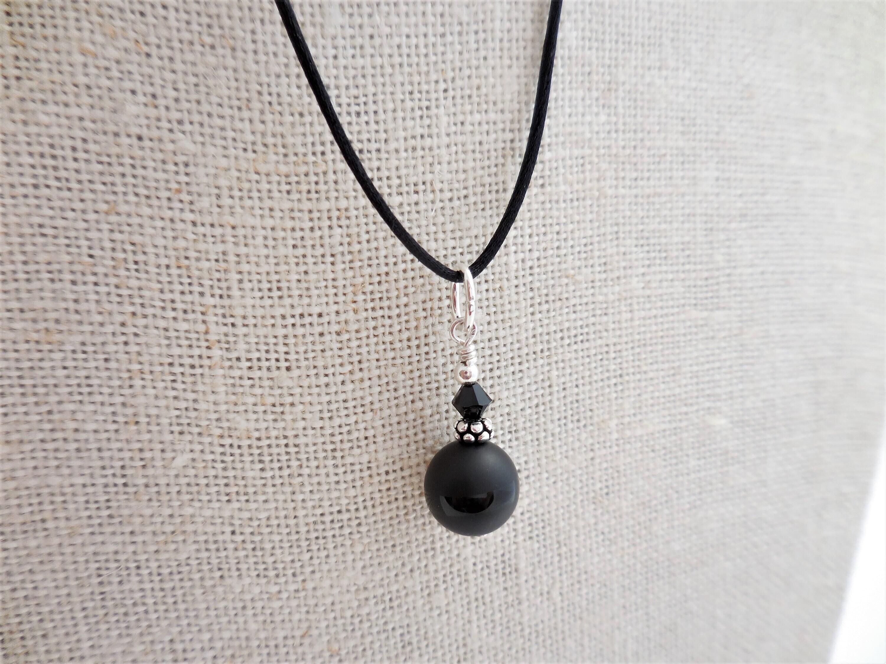 Small Black Onyx Pendant, Onxy and Crystal Dangle