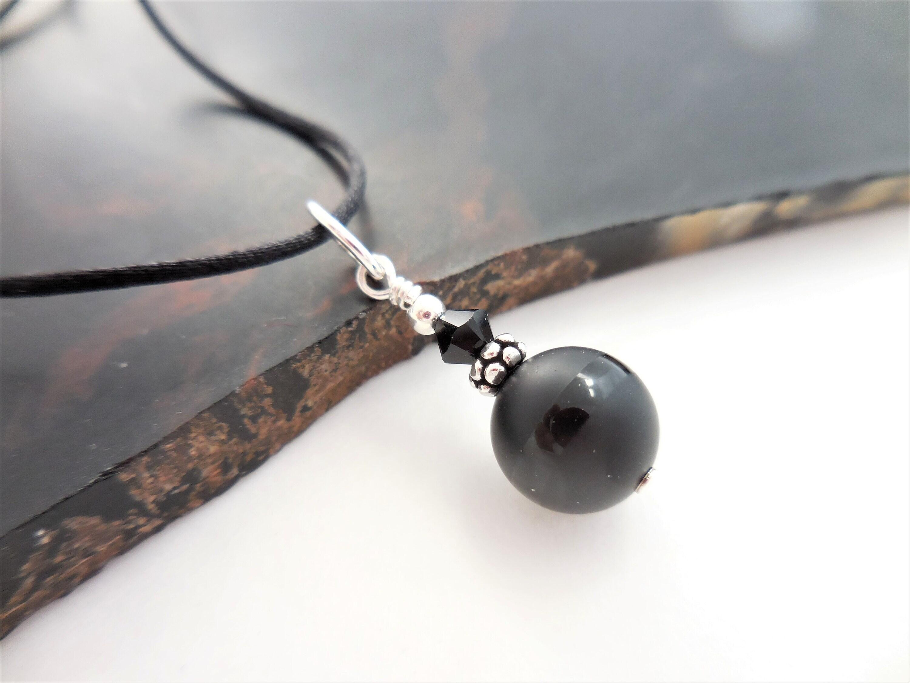 Small Black Onyx Pendant, Onxy and Crystal Dangle