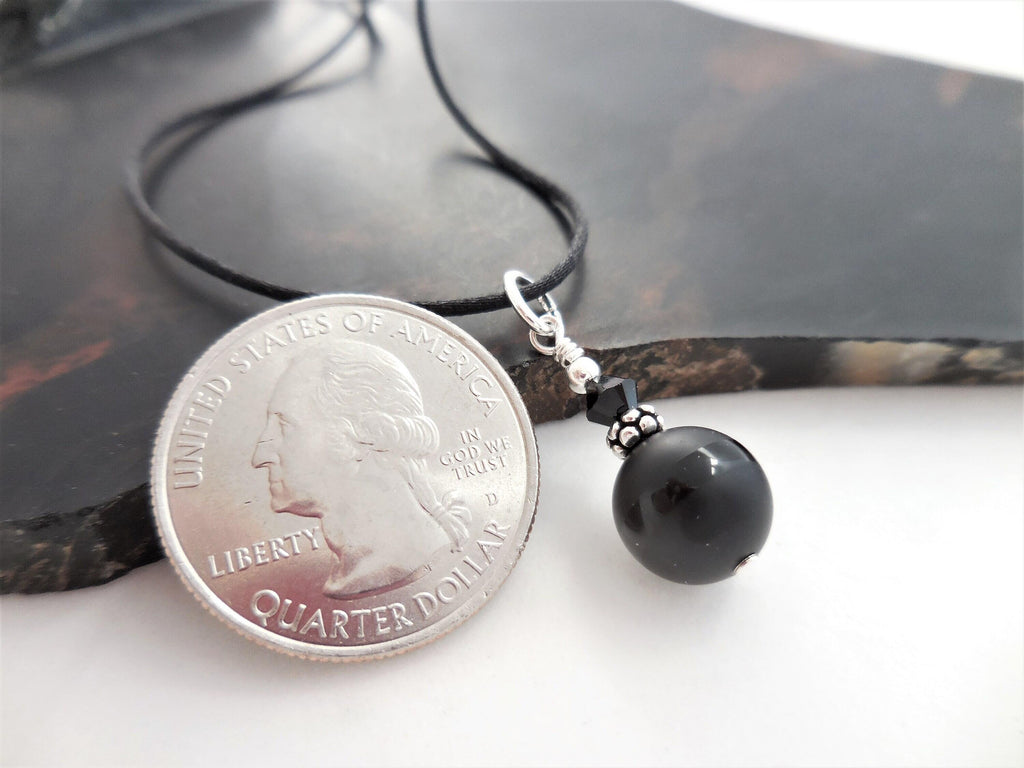 Small Black Onyx Pendant, Onxy and Crystal Dangle