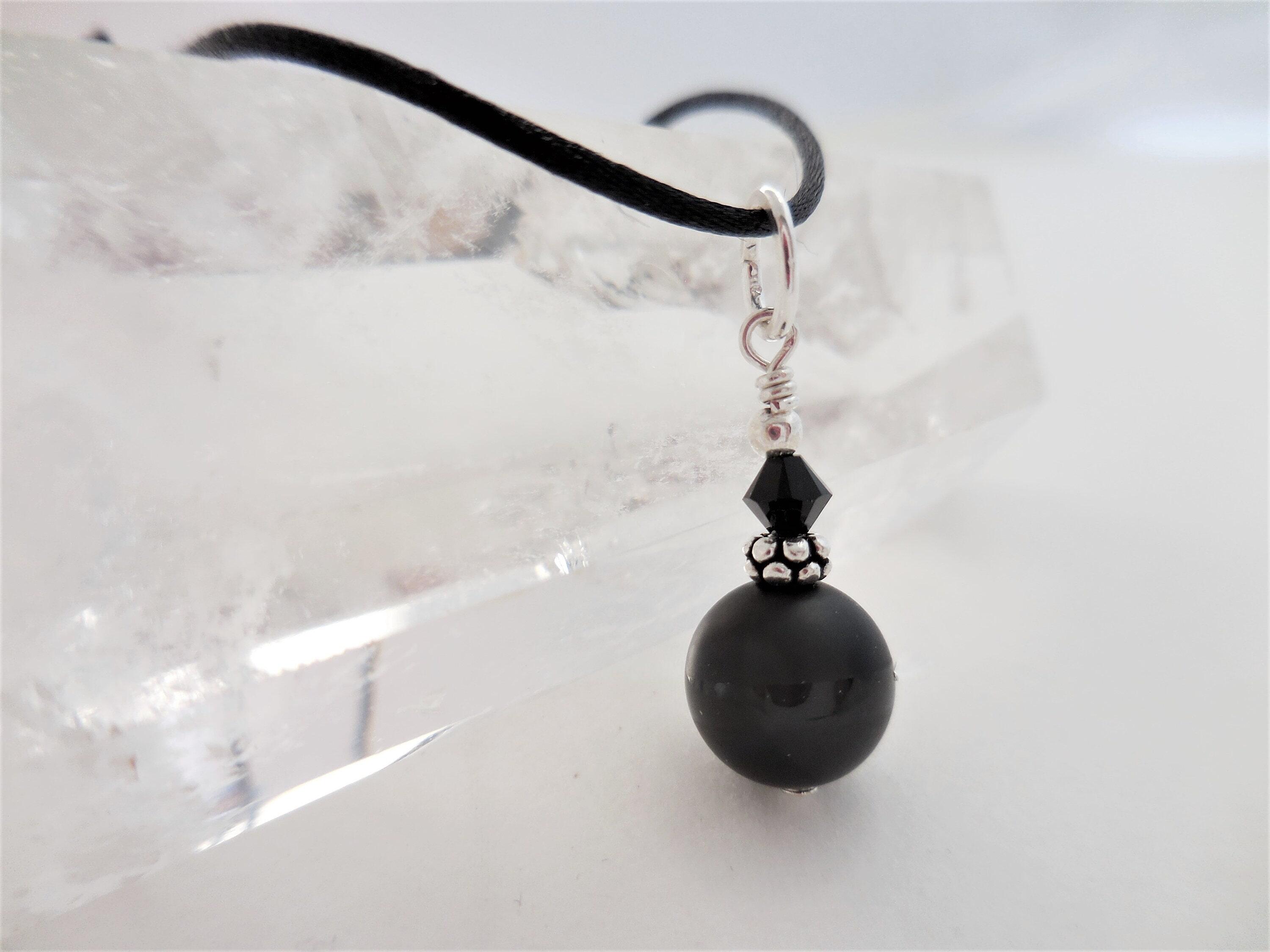 Small Black Onyx Pendant, Onxy and Crystal Dangle