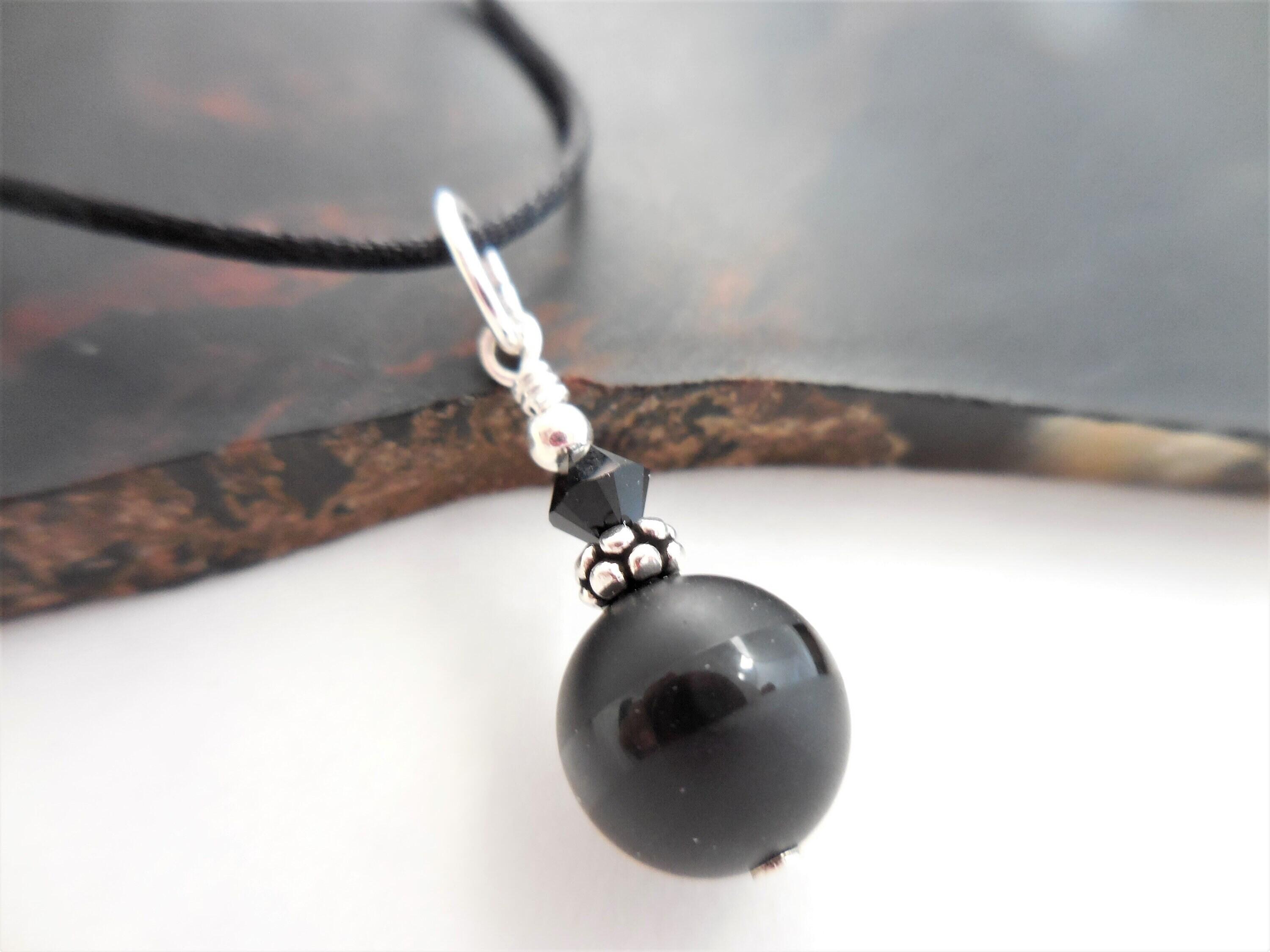 Small Black Onyx Pendant, Onxy and Crystal Dangle
