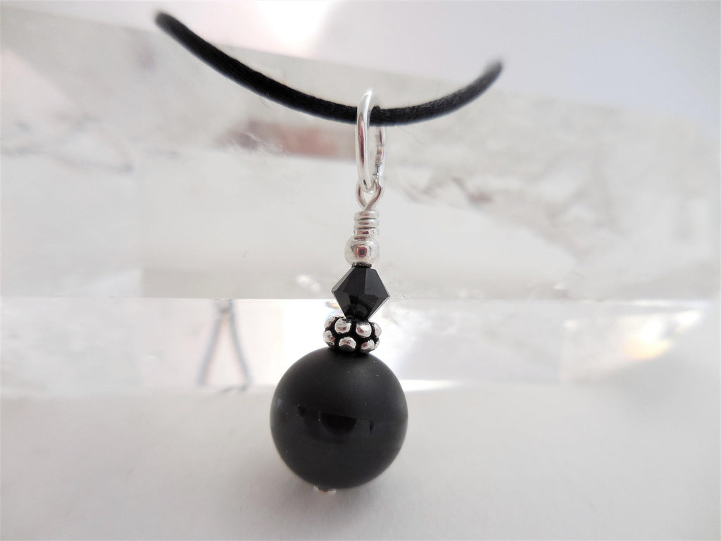 Small Black Onyx Pendant, Onxy and Crystal Dangle