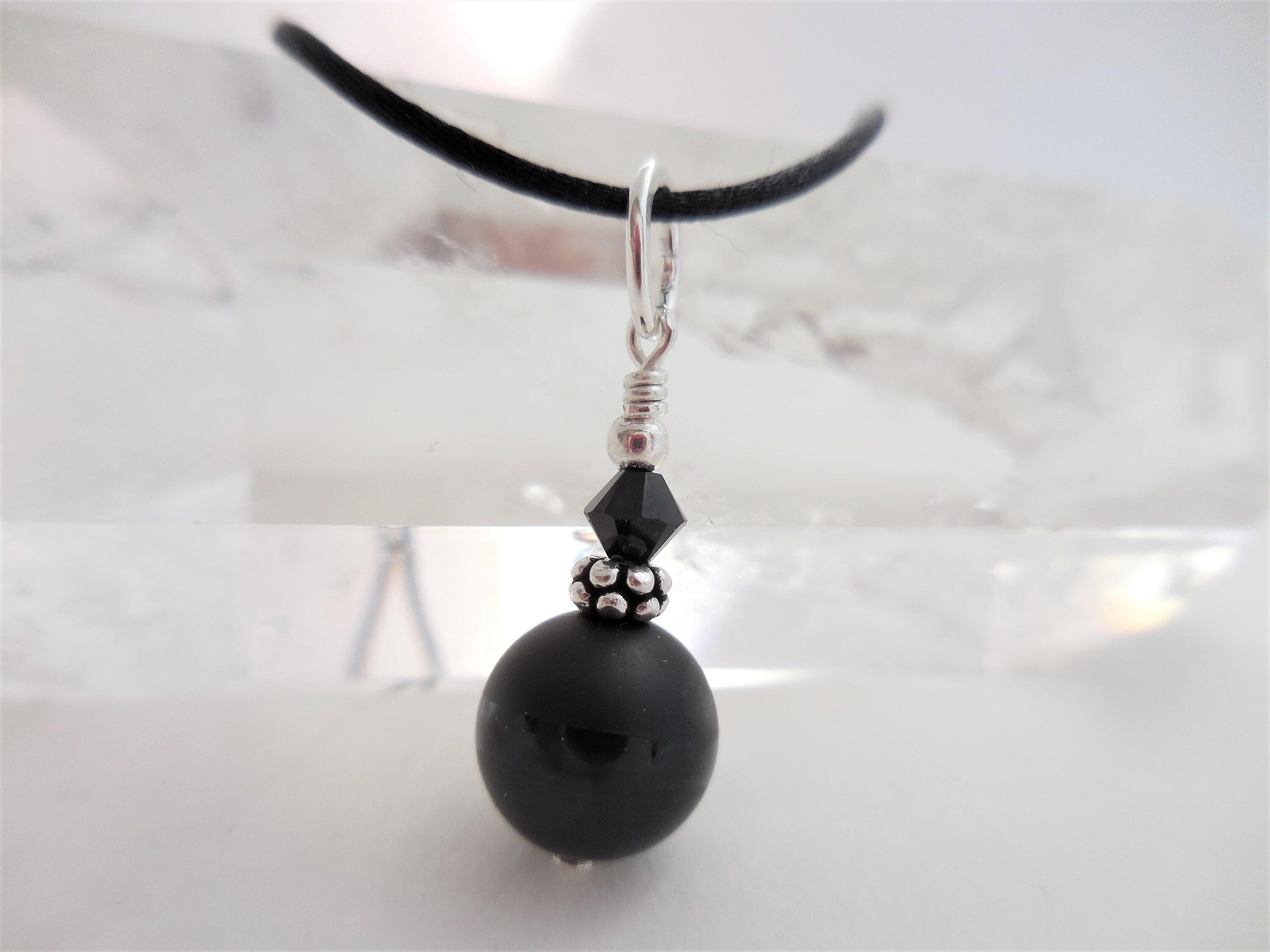 Small Black Onyx Pendant, Onxy and Crystal Dangle