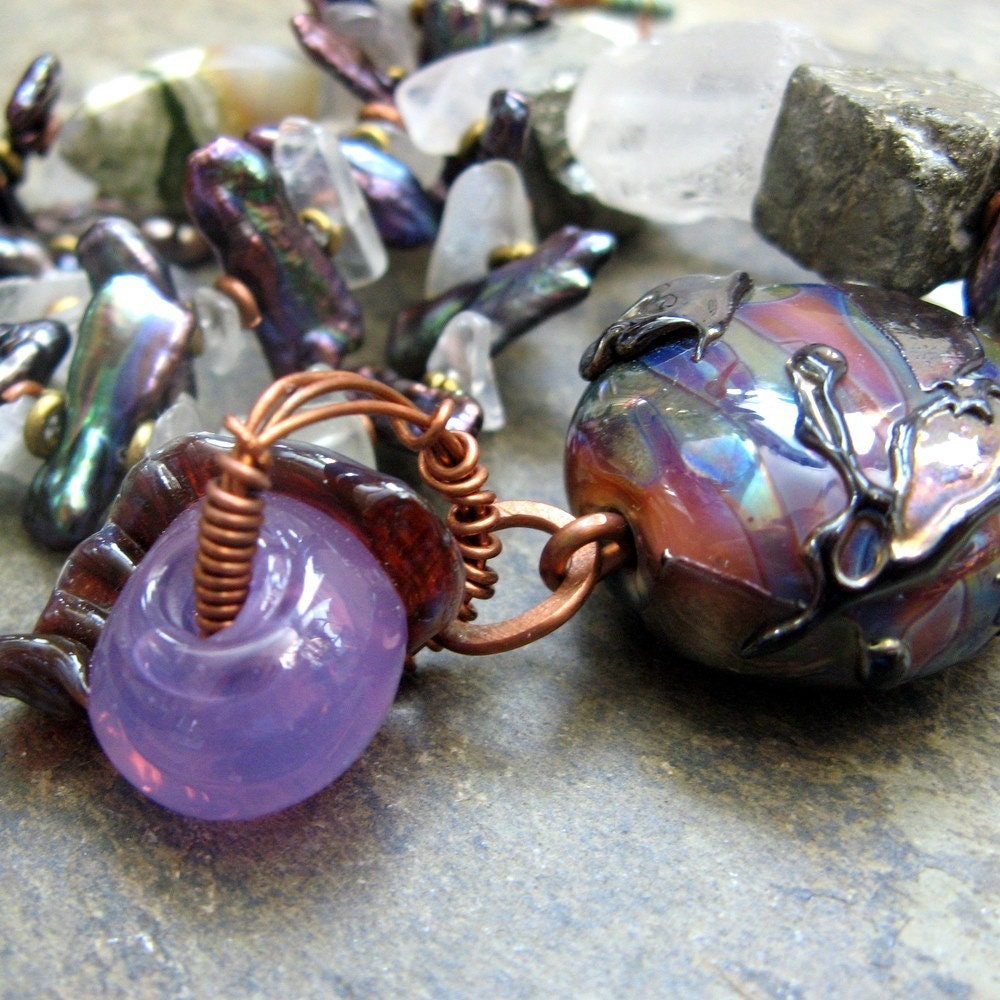merchant's lady-- pearl, gemstone and art glass necklace-- handmade by thebeadedlily