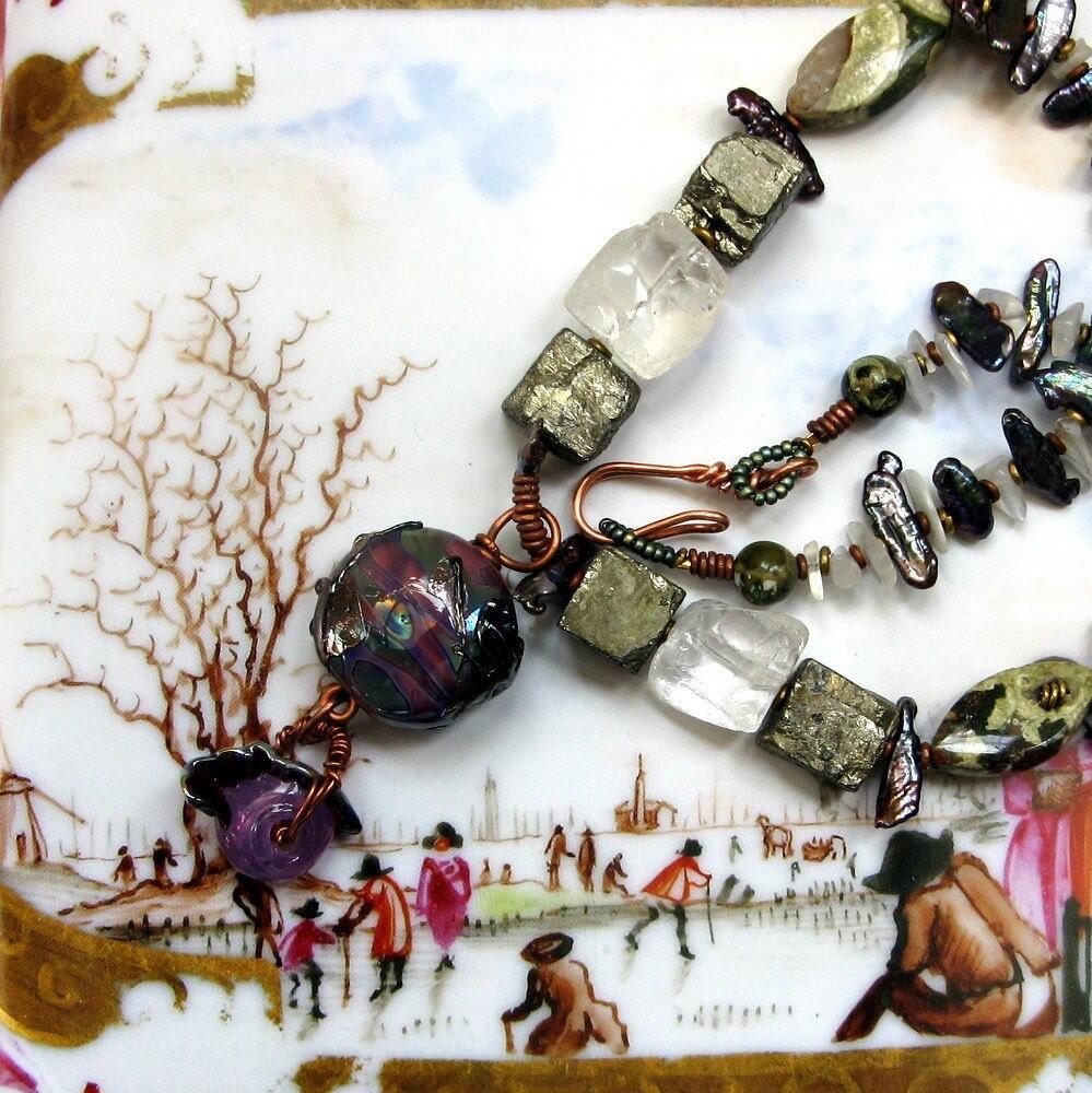 merchant's lady-- pearl, gemstone and art glass necklace-- handmade by thebeadedlily