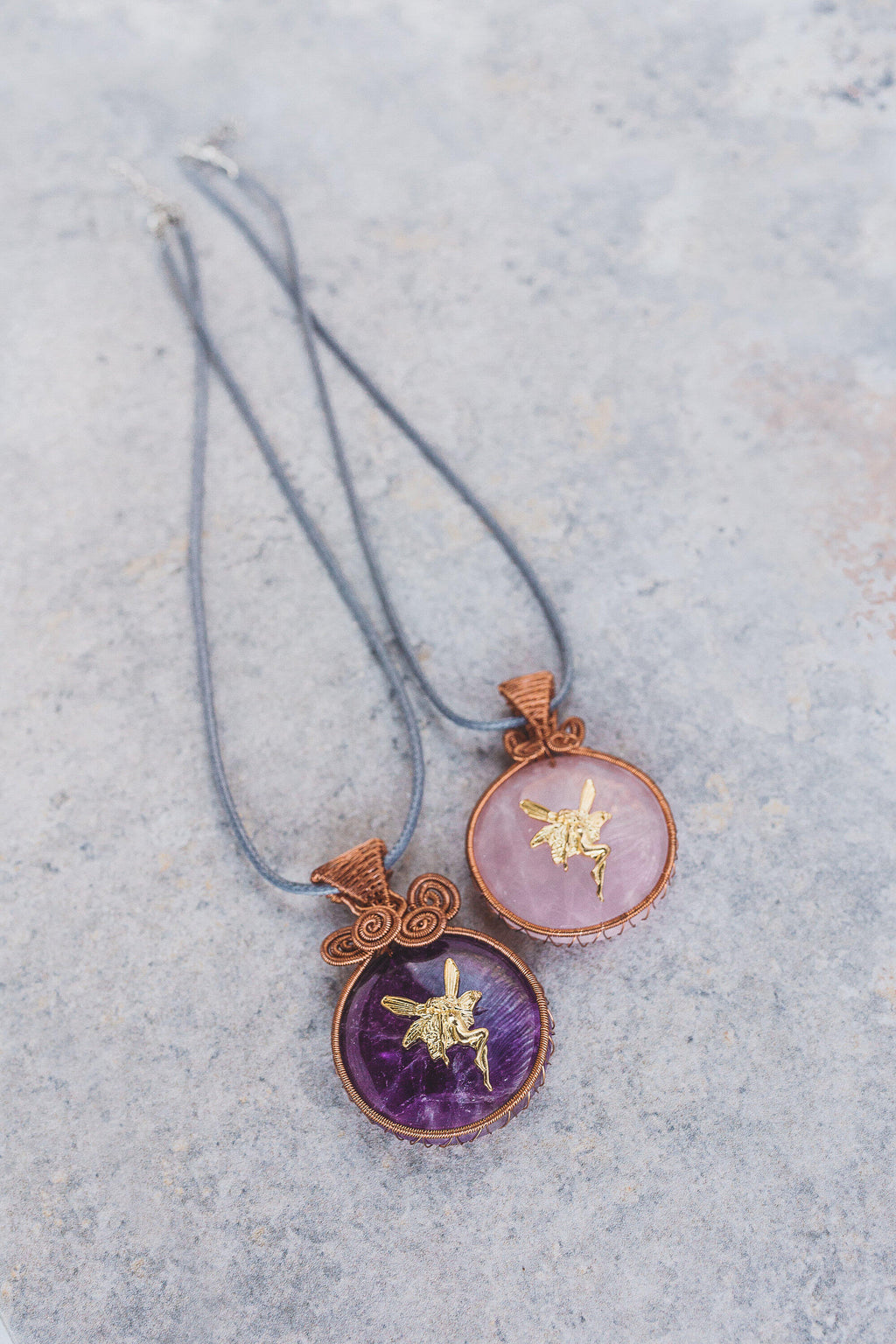 Pink Fairy Necklace, Rose Quartz Pendant, Copper Wire Wrapped Necklace, Anniversary Gift for Wife, Pagan Jewelry