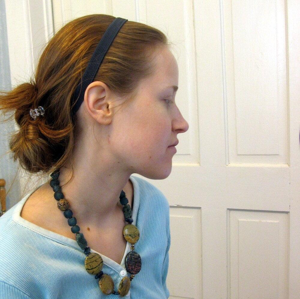saur-- raku, trade bead and verdite disk necklace, large statement necklace-- handmade by thebeadedlily