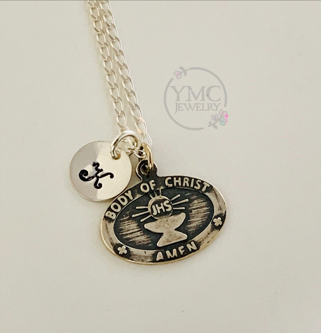 My First Holy Communion Medallion Necklace,Eucharist Medallion Necklace,Body of Christ Necklace,Personalized First Communion Necklace