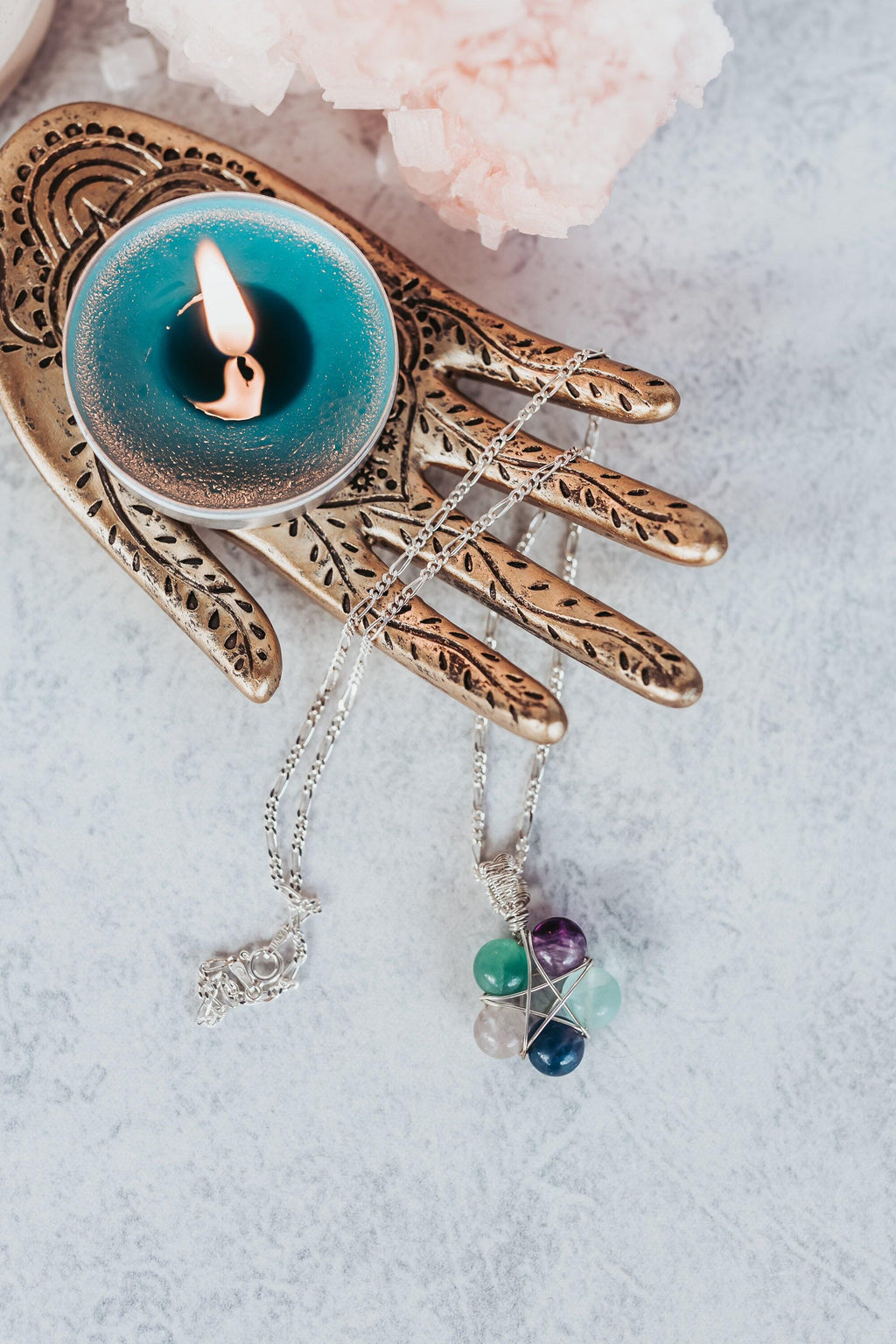 Fluorite Pentagram Necklace, Sterling Silver Necklace, Best Friend Gift, Witch Jewelry