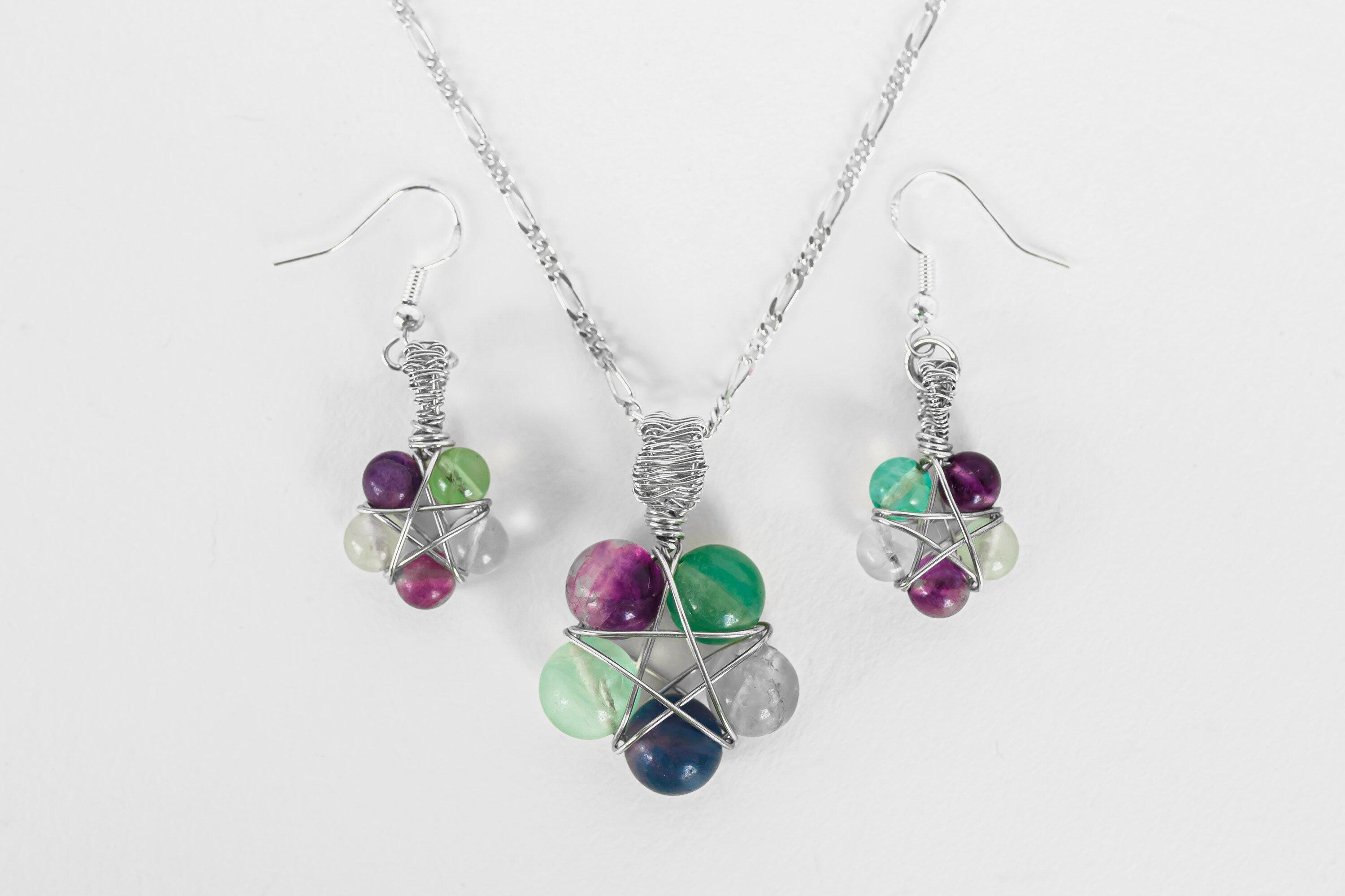 Fluorite Pentagram Necklace, Sterling Silver Necklace, Best Friend Gift, Witch Jewelry