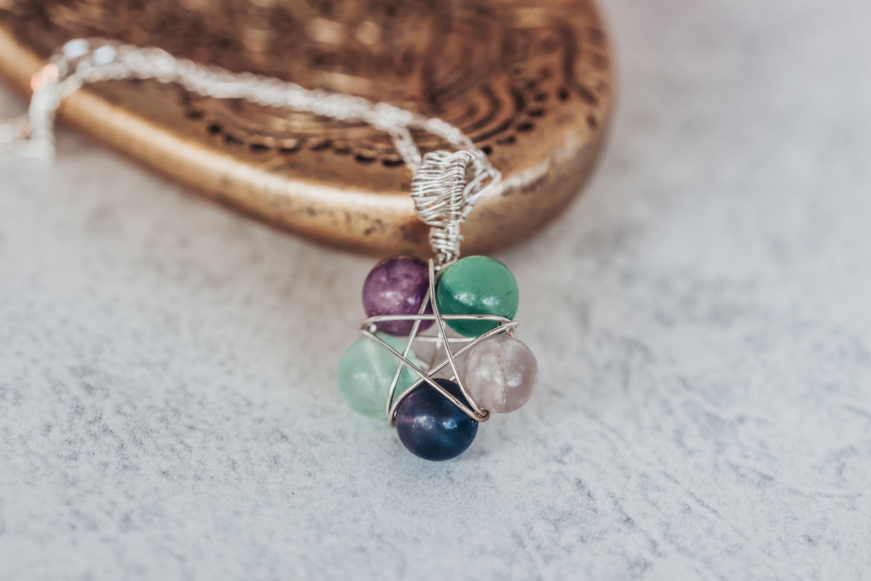 Fluorite Pentagram Necklace, Sterling Silver Necklace, Best Friend Gift, Witch Jewelry
