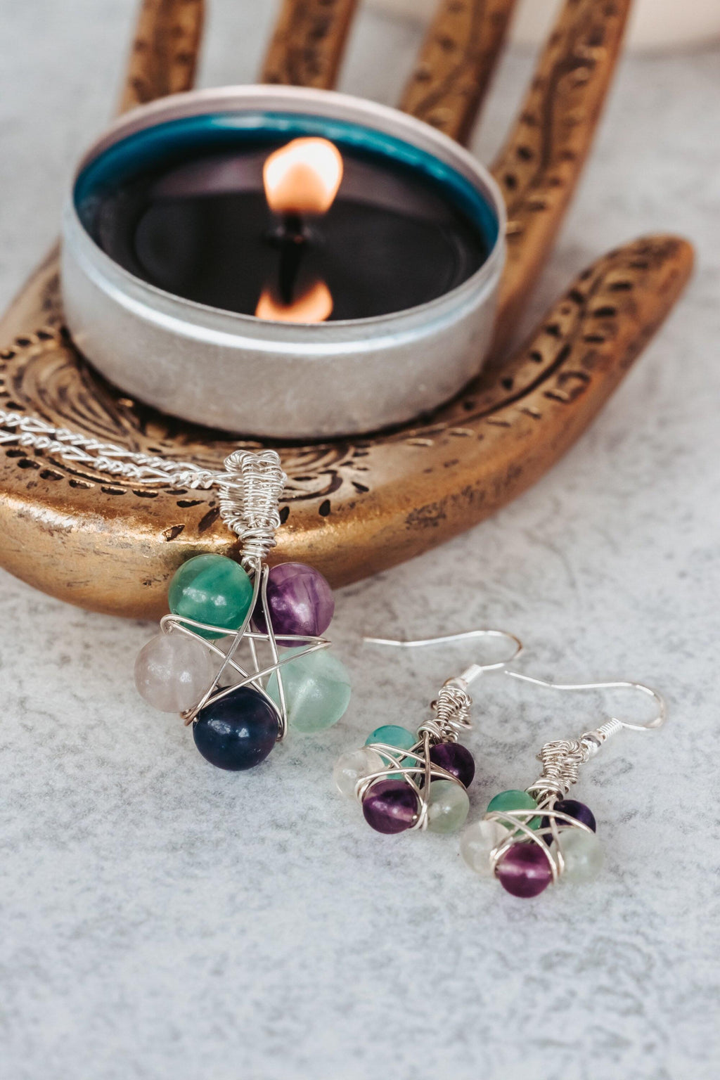 Fluorite Pentagram Necklace, Sterling Silver Necklace, Best Friend Gift, Witch Jewelry
