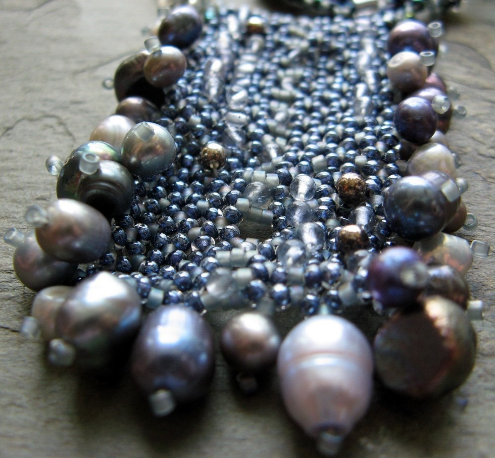 blue beadwoven necklace-- study in iolite-- handmade by thebeadedlily